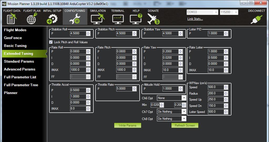 Step #5 PID Tuning: 1. With the MultiRotor mounted in the Test Rack, open the Mission Planner Software.