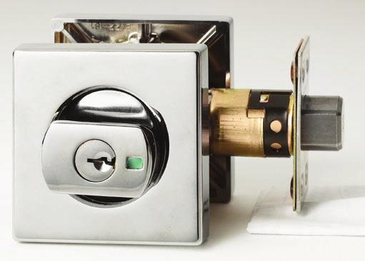 Paradigm 005 Deadbolt Square Rose Outside Locked or unlocked by key Safety and Secure Modes Bolt hold-back by key (Passage Mode) Inside Locked or unlocked by key (Secure