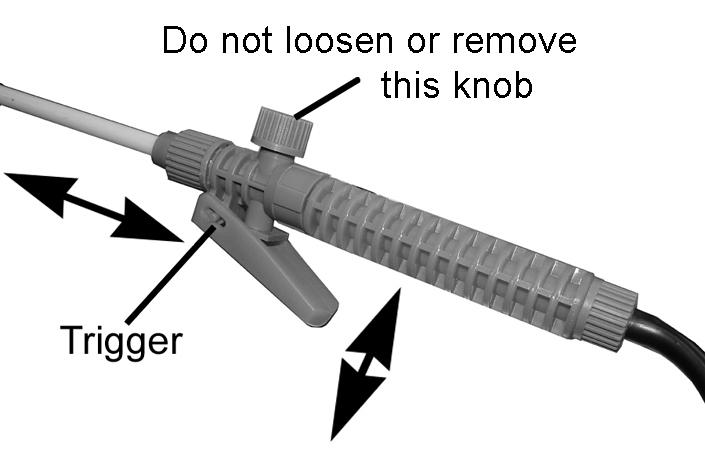 When the spray weakens, pump the handle to repressurise the container. 6. Push the trigger down and forward to lock in position to maintain a constant spray without needing to hold the trigger.