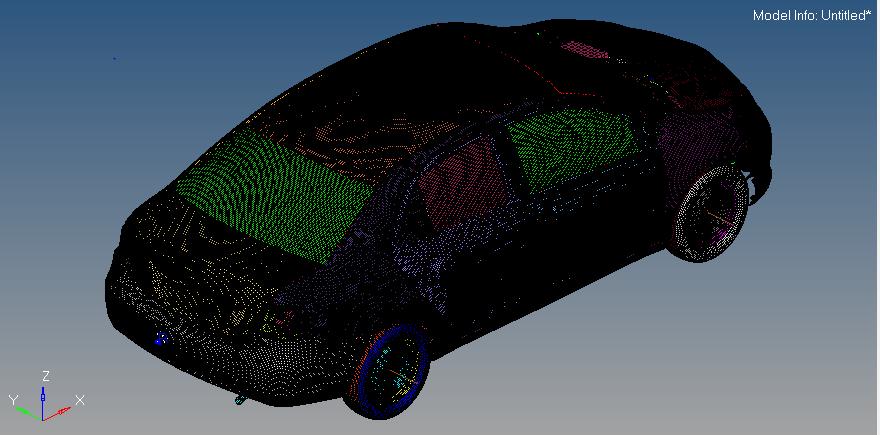 of the actual car. This model is saved in.iges format and is imported to Hypermesh v11.0 for meshing and adding material cards to the FE model.