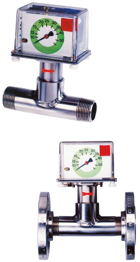 Flow Measurement and Monitoring DP06 Paddle-Bellows Flow Meter and Switch for liquids large 270 -dial gauge display for flow rate simple switch-point adjustment over the entire switching range on a