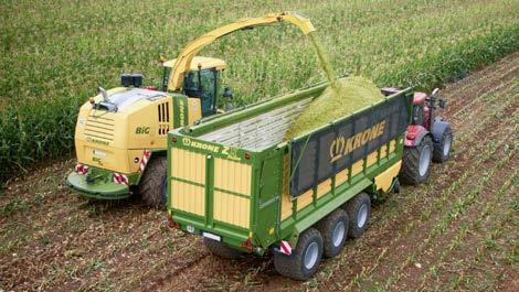 Dual-purpose means this machine serves as a self-loading/unloading maize and silage wagon on the one hand and as a forager-filled trailer on the other hand.