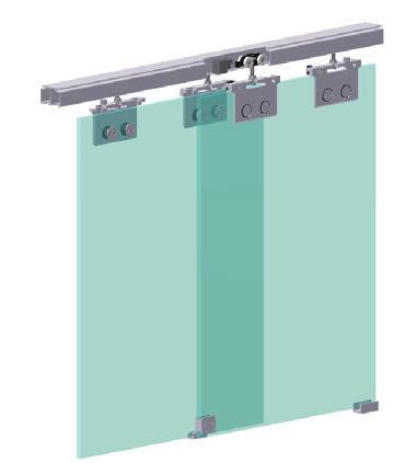 2DDT-F-UL ( 2 Doors Dual - Frameless glass - Under Lintel ) Glass clamp Roller ± 3mm 10 to 12mm thk Glass 10 to 14mm gap Active Glass Passive Glass Floating door-guide 6.