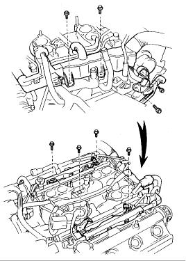 21. DISCONNECT ENGINE WIRE FROM DELIVERY PIPES, REAR WATER BY-PASS JOINT AND RH CYLINDER HEAD (a) Remove the four bolts holding the engine wire to the delivery pipes, and disconnect the engine wire