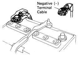 1. DISCONNECT CABLE FROM NEGATIVE TERMINAL OF BATTERY CAUTION: Work must be