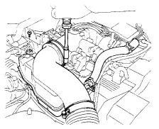 5. REMOVE INTAKE AIR CONNECTOR (a) Disconnect the following hoses: (1) Air hose from ISC valve (2) Air hose (from PS air control valve) from intake air connector (b) Remove the bolt holding the