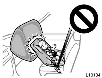 CAUTION Never put a rear facing child restraint system on the front seat because