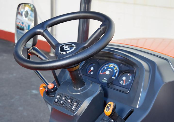 The steering wheel tilts with the simple push of lever, allowing easy adjustment to fit the