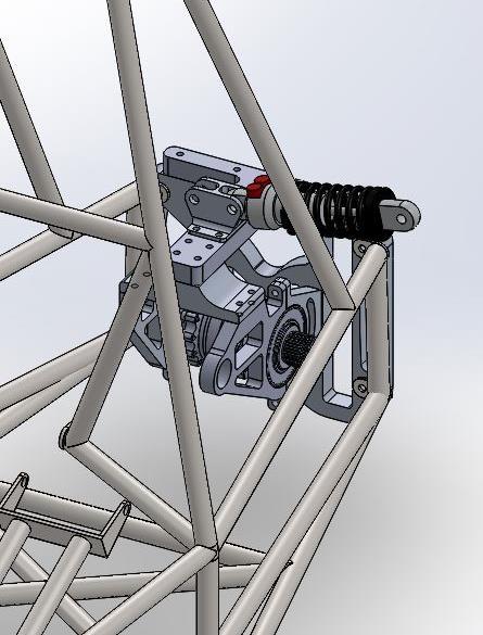 The front shocks will mount in the corner of the chassis where the front roll hoop meets the new chassis bar that the bell crank will mount to.