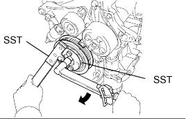 NOTICE: As the drive belt tensioner should be torqued together with the timing chain cover, so be sure install it with in 15 minutes after the timing chain cover is installed. 11.