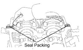17. INSTALL CYLINDER HEAD COVER a. Remove any old packing (FIPG) material. b. Apply seal packing to 2 locations as shown in the illustration. Seal packing: Part No. 08826 00080 or equivalent c.
