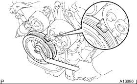 a. Turn the crankshaft pulley, and align its groove with timing mark 0 of the timing chain cover. b.