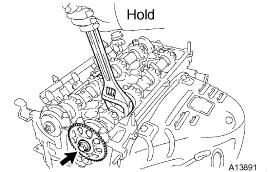 21. REMOVE TIMING CHAIN GUIDE Remove the bolt and chain guide. 22. REMOVE TIMING CHAIN 23. REMOVE CRANKSHAFT TIMING SPROCKET 24. REMOVE CAMSHAFT TIMING SPROCKET AND VVT TIMING SPROCKET a.