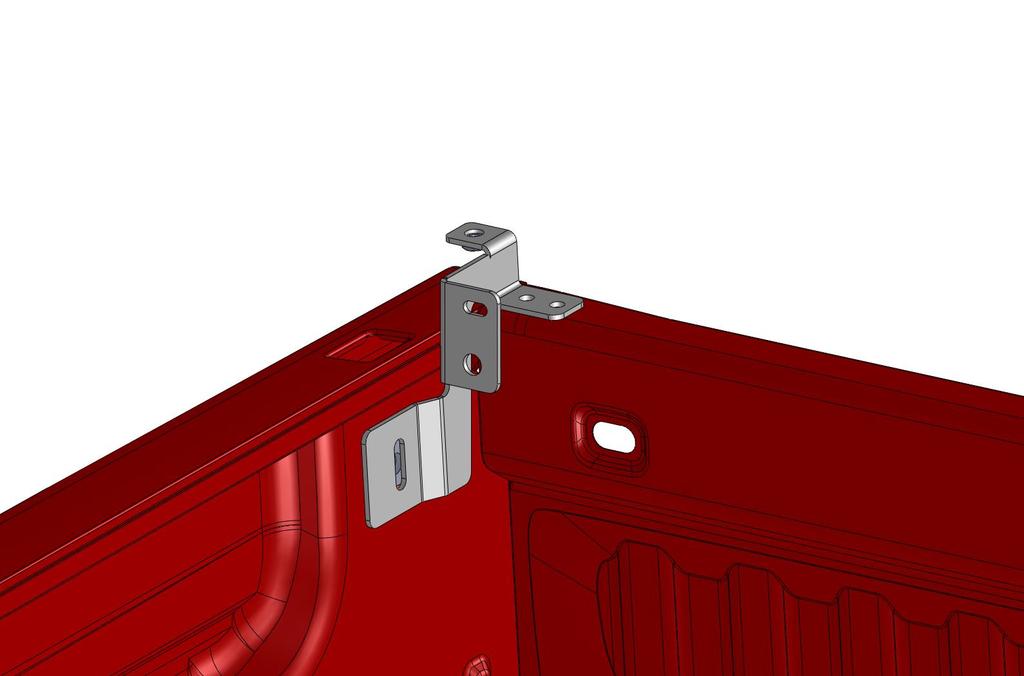 IV. Installation A. Install the brackets to the bed as shown below. Place one spacer inside hole in the top of the bed rail and one between the bracket and the bedside. Insert supplied 1/2 Hardware.