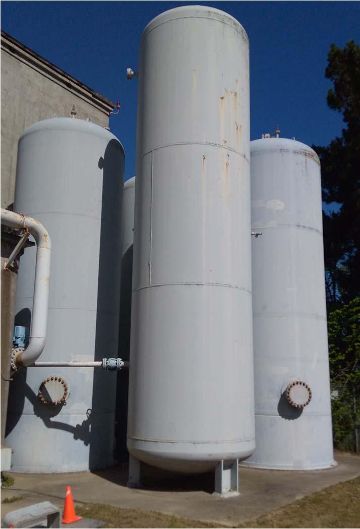 Figure 14 Four Large Compressed Air Storage Tanks at NPS IMPEL Work on electrical generation using stored compressed air has been done, along with the previous work on the compression side of the