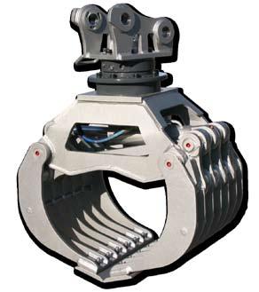 The demolition and sorting grab Full swivel The over-dimensioned, wear-free hydraulic three-phase engines in a compact design are rated not only for high axial but also a high radial load.