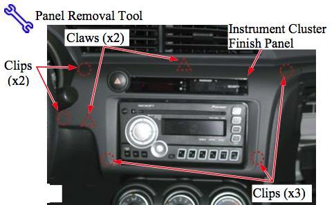 PIO go to step 22. 21. Remove the radio head unit, by disengaging the five clips and two claws in the instrument cluster finish panel (picture 20) SWITCH INSTALLATION 17.