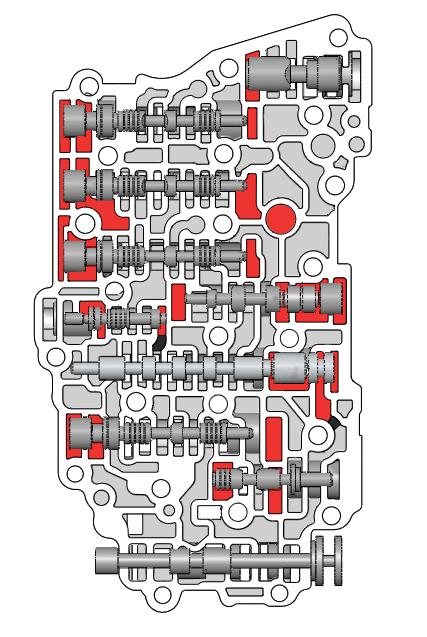 Critical Wear Areas & Vacuum Test Locations NOTE: Some test locations will vary when using Kit versus the small test plate included in the VACTEST-01K. Main Control Valve Body Front 6F35, Gen.