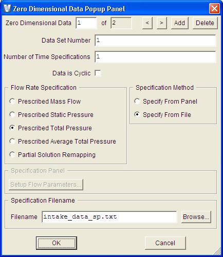 In-cylinder analysis Input file Boundary conditions Inlet/Outlet The inlet and outlet boundary conditions must be defined via the inlet/outlet panel and the Zero dimensional data panel show The data