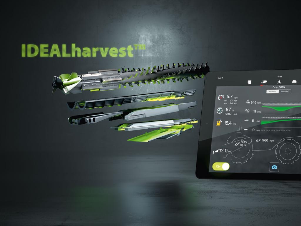A new dimension in automation. IDEALharvest TM is an unprecedented real-time visualisation of the crop flow in the machine.