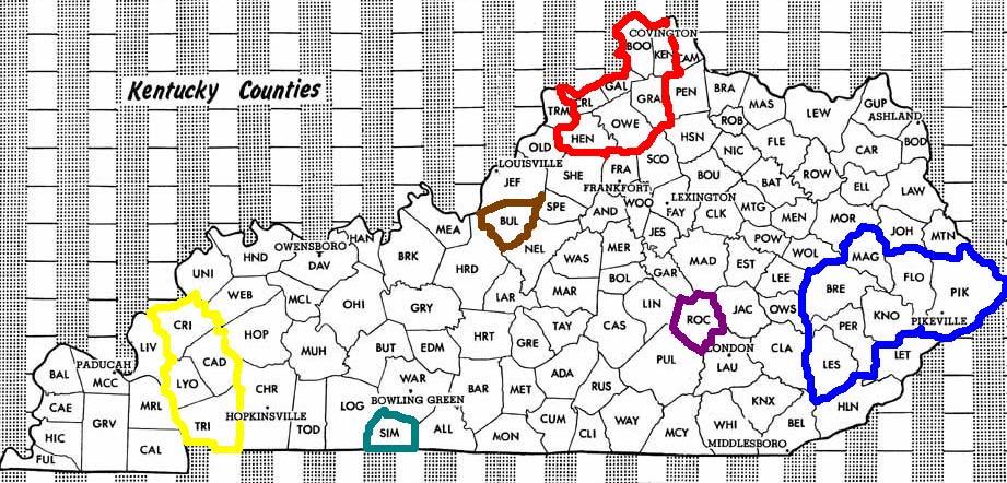 Primary cluster: Gallatin, Carroll, Grant, Boone, Kenton, Henry Secondary clusters: Knott, Perry,