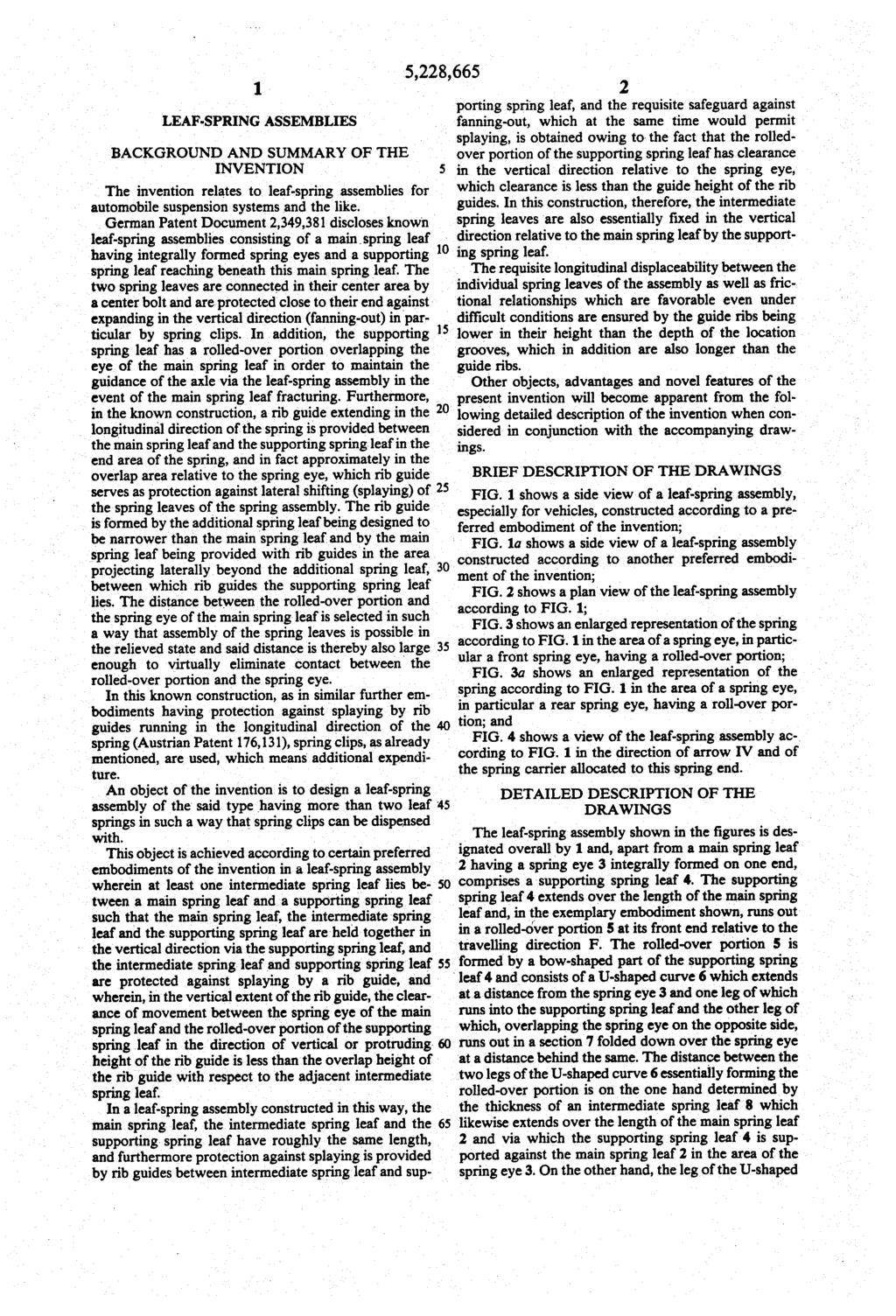 1 LEAF-SPRING ASSEMBLIES BACKGROUND AND SUMMARY OF THE INVENTION 5 The invention relates to leaf-spring assemblies for automobile suspension systems and the like.