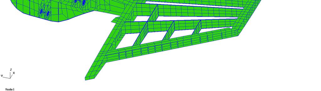 Horizontal Tail Substructure - Larger caps modeled with SHELLS - Hinge lug details represented - Local stiffeners represented on perimeter spars & ribs Challenges: FEM databases