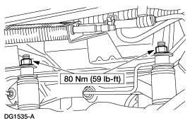 For additional information, refer to Section 303-01C. 18. Install the front stabilizer bar.