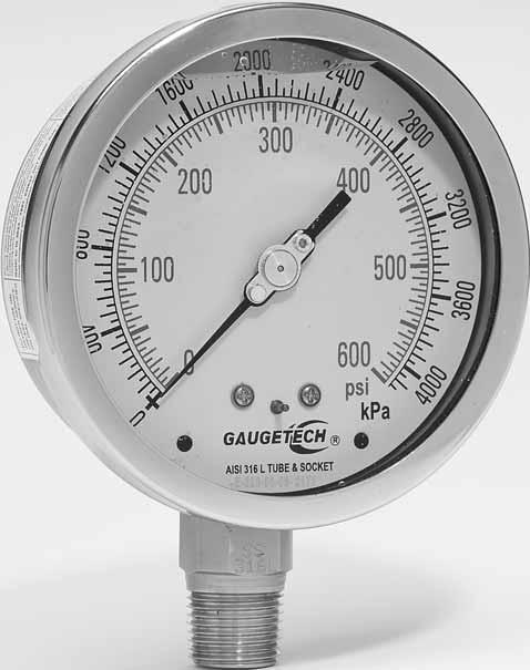 Pressure Gauges GTG40 Series (4 /100mm) Stainless Steel Pressure Gauges 1 2 NPT Bottom Mount Applications Chemical and petrochemical industries, conventional and nuclear power plants, pumps,