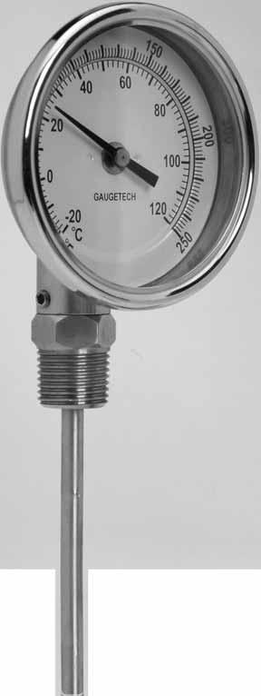 Thermometers Bottom Connection Bi-metal Thermometers Overview Gaugetech Bi-metal Thermometers are manufactured according to ASME B.40.3 under strict compliance with ISO 9000.