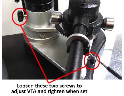 Tracking force is adjusted by moving the tonearm counterweight forward and back on its shaft.