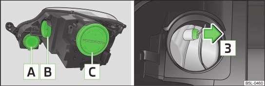 Headlights Remove the faulty bulb from the holder and insert a new one. Insert the rubber cover. Replacing the bulb for the side light (Xenon headlights) Remove the rubber cover B» Fig. 180.