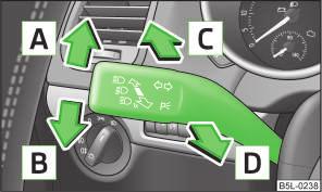 Activating the daytime running lights Pull the turn signal light lever towards the steering wheel within 3 seconds of switching on the ignition and at the same time, slide it upwards and hold it in