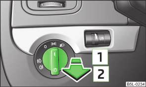 Fog lights Fig. 28 Dash panel: Light switch the fog lights are not switched on; no reverse gear is engaged.