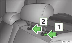 To move the head restraint downwards, press and hold the safety button» Fig. 48 - with one hand and press the head restraint downwards with the other hand.