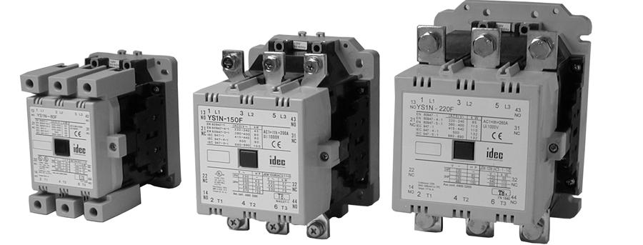 YS Series YS1N Non-Reversing AC Contactors, AC Controlled AC1 I e (Amps) AC3 kw AC3 Rating EN 974-4-1 HP Rating per UL8 Auxiliary 3 Phase 1 Phase 3 Phase Contacts 220-230V 380-400V 0V 6-690V 120V