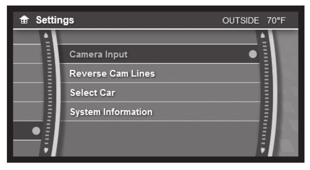 Screen Operation Backup camera/aux video settings: Note: 1. The aftermarket camera will be activated by the vehicle s reverse signal, which is sent to the Axxess interface. 2.