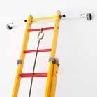 To do so, the ladder needs to be stabilised by increasing the support area on the ground and on the wall.