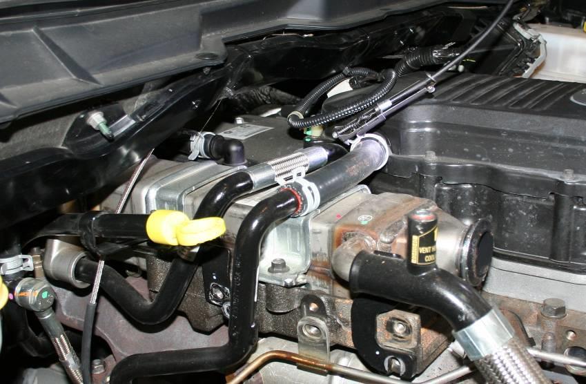 disconnect the clamp at the valve cover to remove the hose