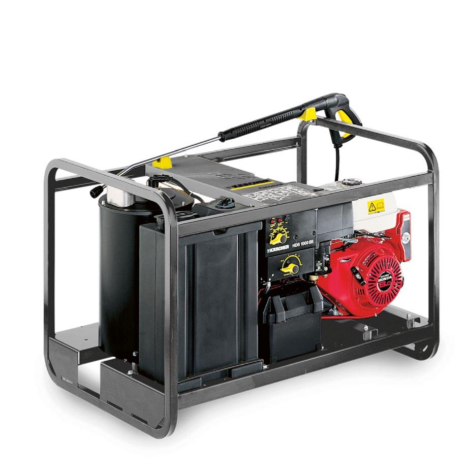 HDS 1000 Be Petrol-fuelled hot-water high-pressure cleaner with float tank, anti-scale protection, fuel shortage safeguard, steam level and infinitely variable pressure and water flow rate.