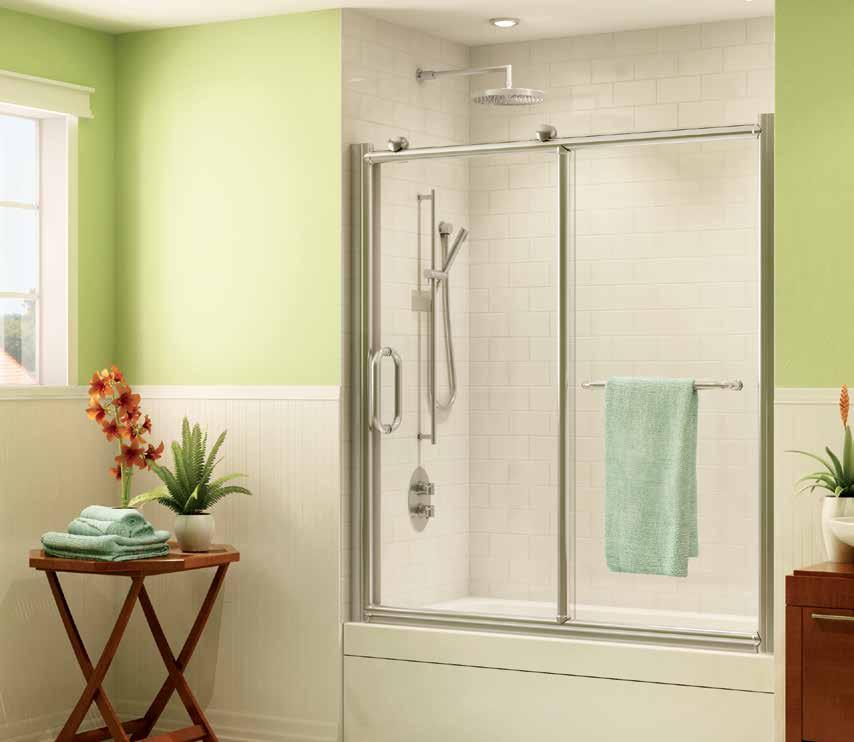 TUB ENCLOSURE SLIDING DOOR AND FIXED PANEL MODEL FRM2-260-11-40 1/4 (6 mm) Tempered Clear Glass 60 3/4" Height