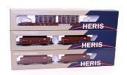 30 Three Herris HO-gauge Swiss Items: 13501 Set of two SBB 4- wheel Open Wagons; 13502 Set of two SBB 4-wheel Open Wagons; and 13510 SSB bogie Glass Transporter with Load.