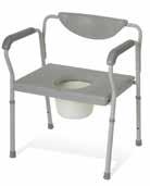 The back support can be knocked down to minimize storage space. As well, with the pail removed, it can be used as a toilet safety frame. A41-11112-2.