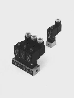M8, M Miniature, 22 mm normally closed and normally open models Sub-base mounted and manifold mounted 32 Poppet Valves Electrically Actuated M5 Manual override as standard Encapsulated coils with