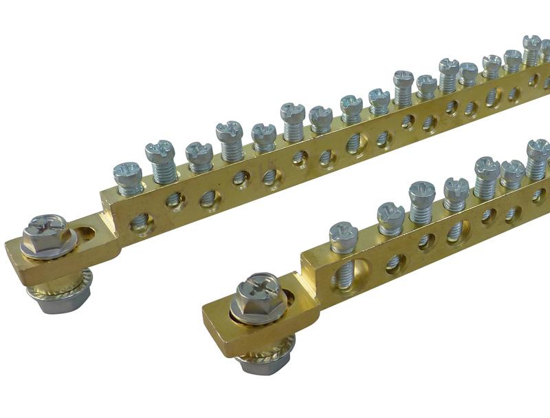 spacers Suitable for mounting on copper bar or on insulators Teknomega solid brass Earthing and Neutral bars in two length options with a selection of hole sizes (see table below).