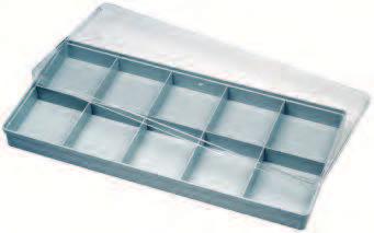 17.544 55 x 62 x 18 291 x 135 x 26 0.188 Non stackable plastic box with 10 compartments. Grey bottom and transparent lid. 100 17.536 9 x 9 x 23 6 x 6 x 19 0.720 Square plastic tube.