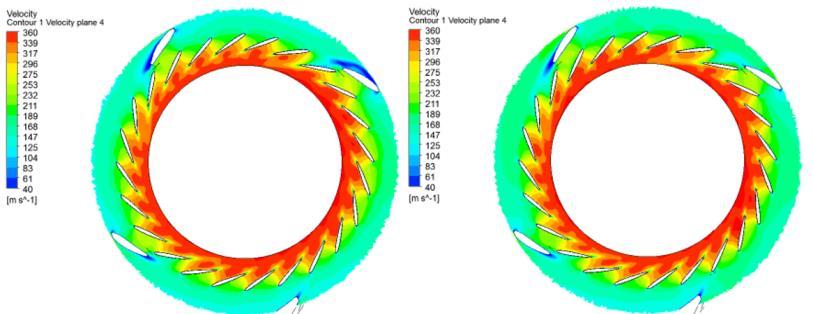 The first impact was on the total pressure on HP turbine wheel which led to efficiency increasing. The second impact was changing of the flow rotation in LP turbine inlet.
