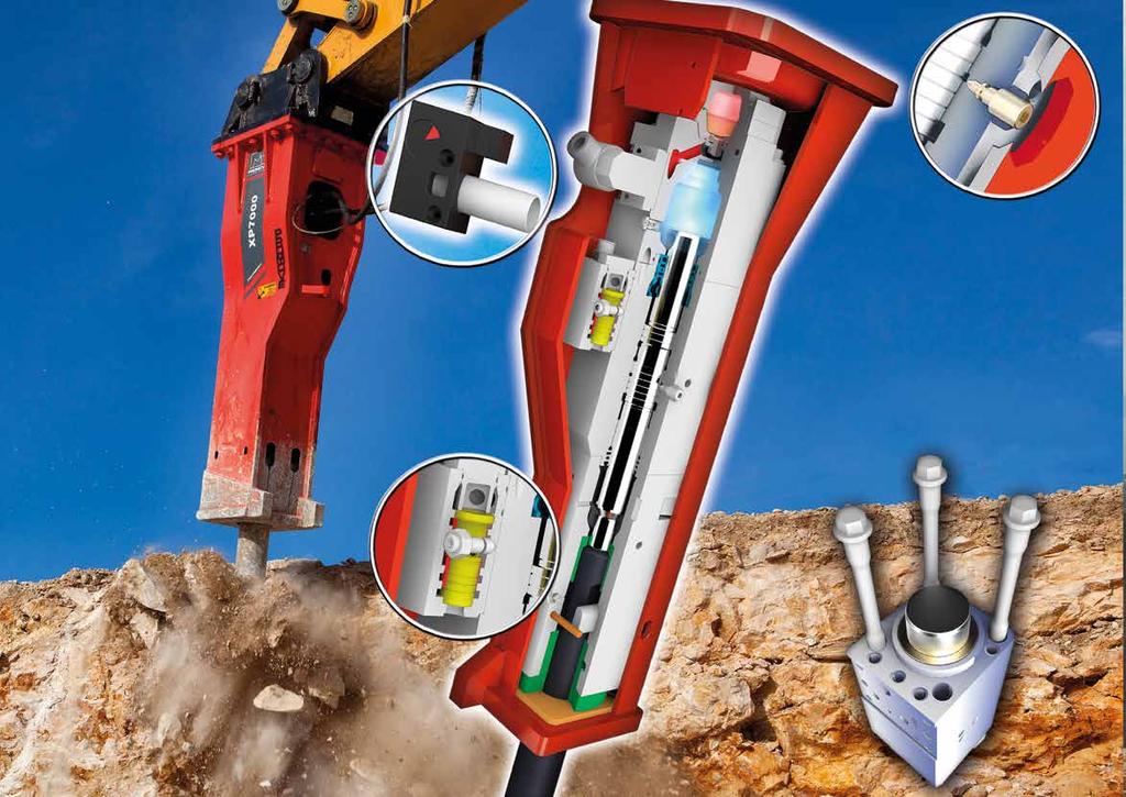 XPline Martelli demolitori Auto-greasing system increases productivity and avoids stopping for manual greasing.
