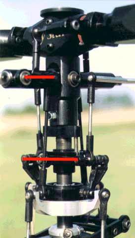 The linkages between the flybar and the washout unit are set to a length such that the washout arms are horizontal (Fig.5).