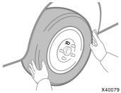 Changing wheels CAUTION Never get under the vehicle when the vehicle is supported by the jack alone. 6. Remove the wheel nuts and change tires.
